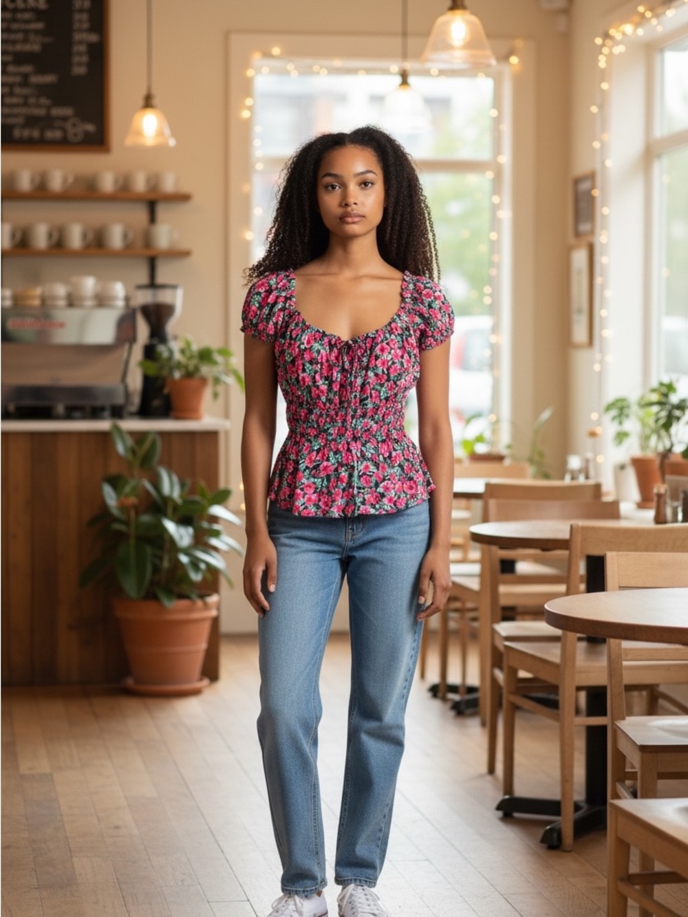 Old Navy Floral Smocked Peplum‎ Top - Pink/Green